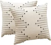 Boho Throw Pillow Covers 45x45cm, Pack of 2, Cushion Cover, Decorative Pillows for Bed, Throw Pillows for Modern Farmhouse Couch Sofa Living Room Outdoor (Beige with Black Line)