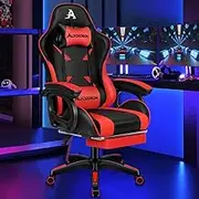 ALFORDSON Computer Gaming Chair with Massage Lumbar Cushion and Footrest, Ergonomic Swivel Recliner Leather Home Ergonomic Desk Chair with Armrest Headrest, Office Chair with Recline (Red)