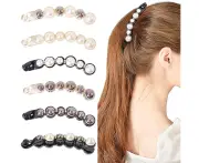 6 PCS Pearl Hair Clip Banana Clips Ponytail Holder Banana Hair Clips Thick Fine Hair Clip French Barrettes Rhinestones