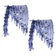 Belly Dance Hip Scarf Sequin Mesh Triangle Wrap Skirts(Lavender, Pack of 2)