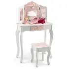 HONEY JOY 2 in 1 Kids Vanity Dressing Table Set Makeup Writing Desk Stool Set