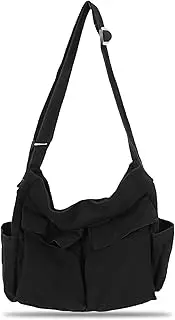 [PRITOK] Messenger Bag, Canvas Bag with Large Capacity, Multi-Pocket Vintage Crossbody Bag for Men and Women with Adjustable Strap, black