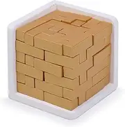 Golden Colour 3D Wooden Brain Teaser Puzzle by Sharp Brain Zone | Genius Skills Builder T-Shape Pieces. Educational Toy for Kids and Adults. Gift Desk Puzzles (Golden Edition)