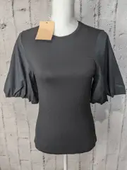 PEARL Lela Rose Women’s S Small Black Classic Top Balloon 3/4 Sleeve Blouse NWT