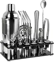 TOQUE Cocktail Shaker Set Stainless Steel Bartender Kit 20pcs Martini Strainer Maker