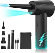 Daseeme Air Duster Inflator Vacuum Pump 3-IN-1 with Light 3 Gear Adjustable 50000RPM Rechargeable Cordless Air Blower with Brushed Motor 6 Nozzles for PC Keyboard Cleaning Swim Ring Inflation Bags Vac
