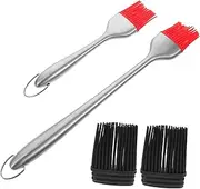 Silicone BBQ Brush Stainless Steel Handle 2 Red Tips 8'' Round Head Baking Cooking