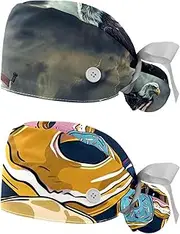 [YTYVAGT] 2-Pc,Nurse Scrub Caps,Scrub Hats with Buttons and Cotton Sweatband,Eagle American Flag Cloudy Day