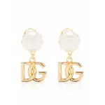 [Dolce & Gabbana] Dolce & Gabbana DG-logo Drop Earrings ONE SIZE GOLD/WHITE