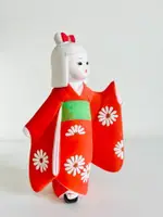 日本昭和 土人形 博多人形橘紅和服少女陶置物擺飾