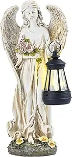 TERESA'S COLLECTIONS Angel Garden Statues with Warm Solar Light for Outdoor Decor, Resin Figurines Holding Solar Lantern for Outside, Lawn Ornament for Yard Patio Hallway, Gifts for Mom Women, 10"