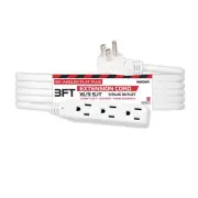 3 Ft Flat Plug Extension Cord 3 Outlets Power Strip Low Profile Extension Cor...