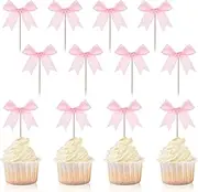 12 Pcs Pink Bow Cupcake Toppers, Pink Cake Topper, Pink Bow Cake Topper, Bowknot Party Supplies for Birthday, Bow Princess Cake Topper for Girl Birthday Wedding Party Supplies