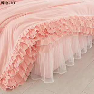 韓版公主蕾絲床裙式床罩式4四件套 單人雙人加大雙人床包四件組 純色花邊被套床套1.51.8m