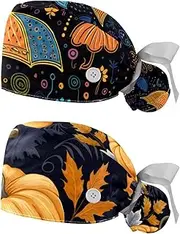 [YTYVAGT] 2-Pc,Nurse Scrub Caps,Scrub Hats with Buttons and Cotton Sweatband,Abstract Art Umbrella Pattern