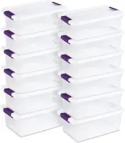 Sterilite 12-Pack ClearView Latch Box, Stackable Storage 15 Quart, Sweet Plum