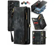 Ezydigitals Case Genuine Leather Purse Wallet Case Cover For Samsung Galaxy S24 FE 5G - Black