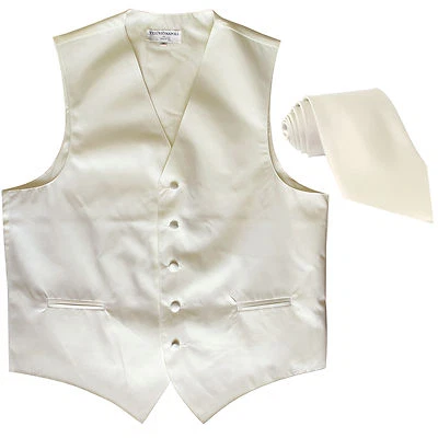 New Men's Formal Tuxedo Vest Waistcoat_Necktie solid cream wedding prom