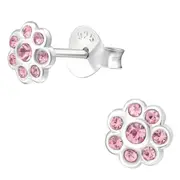 Silver Crystal Flower Stud Earrings