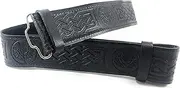 [KSUC SUPPLIES] Black Leather Scottish Highland Kilt Belt With Thistle Embossed Design