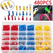 480x Assorted Insulated Electrical Wire Terminals Crimp Connectors Spade Set US