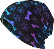 [ZaKhs] Rainbow Dog Cat Paw Print Beanie Hat Winter Warm Knit Hat Soft Skull Cap for Women Men, Black, One Size