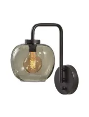 Smoked Glass Globe Shade With Vintage Edison Bulb And Matte Black Metal Wall ...