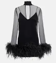 [Taller Marmo] Taller Marmo Feather-trimmed minidress AU 8 black