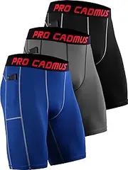 [Cadmus] 3 Pack Mens Compression Shorts Gym Running Underwear Base Layer Shorts Quick-Drying Fabric with Side Pockets