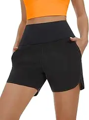 [MIVEI] Women's 5" High Waist Swim Shorts Tummy Control Bathing Suit Bottom Quick Dry UPF 50+ Beach Surfing Board Short Pocket