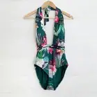 NWT La Blanca Green Tropical Tummy Control plunge halter one-piece swimsuit, 12