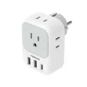 TESSAN US to EU Travel Adapter with 4 AC Outlets & 3 USB Ports(1 USB C)