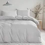 Wake In Cloud - Light Grey Gray Quilt Cover Set, 1000TC Ultra Soft Microfiber Doona Cover Bedding Set in Solid Plain Color (3pcs, King Size)
