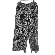Tahari Zebra Strip Linen Blend Wide Leg Cropped Pants SZ L