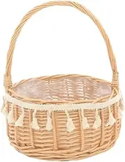Luxshiny Woven Flower Arrangement Basket Round Planter with Chic Lace Design for Home and Garden Storage Decorative Container for Flowers and Ornaments