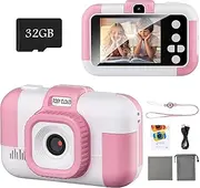 [ROSY CLOUD] Kids Camera Toy for 3 4 5 6 7 8 9 10 11 12 Year Old Girls/Boys,Kids Digital Camera for Toddler with 180°Flip Lens&2.4in IPS Screen,Birthday Festival Present Toy for Girls/Boys,32 GB Card