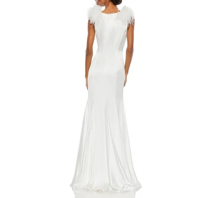 Mac Duggal Womens Satin Feathers Special Occasion Evening Dress Gown BHFO 9100