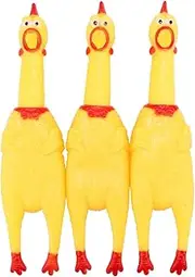 Screaming Chicken Dog Toys,Yellow Rubber Squaking Chicken Toy Durable Rubber Chicken for Dogs,Rubber Chickens 3 Pack (Yellow, 31CM)