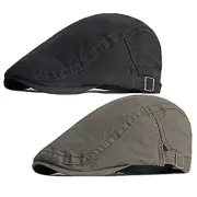 2 Pack Men's Cotton Flat Cap Ivy Gatsby Newsboy Hat A-2p