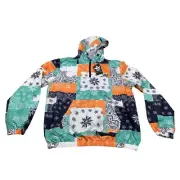 Kings Only Mens Large Windbreaker Jacket Patchwork Design Hooded