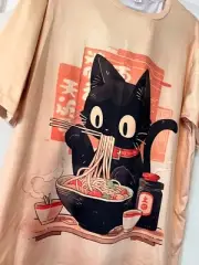 NIP ~ Funny Cat Eating Ramen ~ Retro Japanese Noodles ~ Unisex ~ Tee / T-Shirt