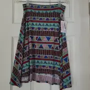 LulaRoe Azure Girls Size 14 Skirt Colorful Geometric Shapes Pink Blue Red Flare
