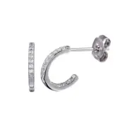 SEMI HOOP STUD EARRINGS INSIDE OUT SIMULATED DIAMONDS 925 STERLING SILVER 11MM