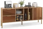 Giantex Mirrored Buffet Cabinet, Rustic Kitchen Sideboard Storage Cabinet w/2 Drawers & 1 Door, Farmhouse Console Table Accent Cabinet w/Open Shelves for Living Room, Dining Room, Entryway, Natural