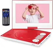 12.5'' Portable DVD Player with 10.1" HD Swivel Screen, 6 Hours Rechargeable Battery DVD Player Portable for Kids and Car, Support CD/DVD/SD Card/USB with Car Charge,Red