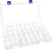 DARUITE Craft Storage Boxes with Compartments, 34 Grids Plastic Bead Storage Box,Storage Organiser with Lid for Beads Earring Fishing Hook Small Accessories