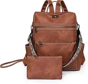 [QINGZY] Casual Rucksack for Girls, Fashion Backpacks with Purse, PU Leather Backpack, Elegant Backpack Women Daypack Waterproof Ladies Backpack, Retro Casual Backpack for School Work Travel