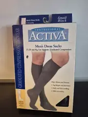 ACTIVA MENS DRESS SOCKS, 15-20 MMHG GRADUATED COMPRESSION SOCKS NEW Black