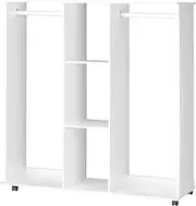 OIKITURE Open Wardrobe Closet with Shelves and Wheels - Freestanding Clothes Storage Organizer for Hanging Clothes, 2 Hanging Bars & 360° Lockable Rollers, for Bedroom Living Room Entryway