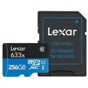 Lexar 633x MicroSD Memory Card w Adaptor - 256GB